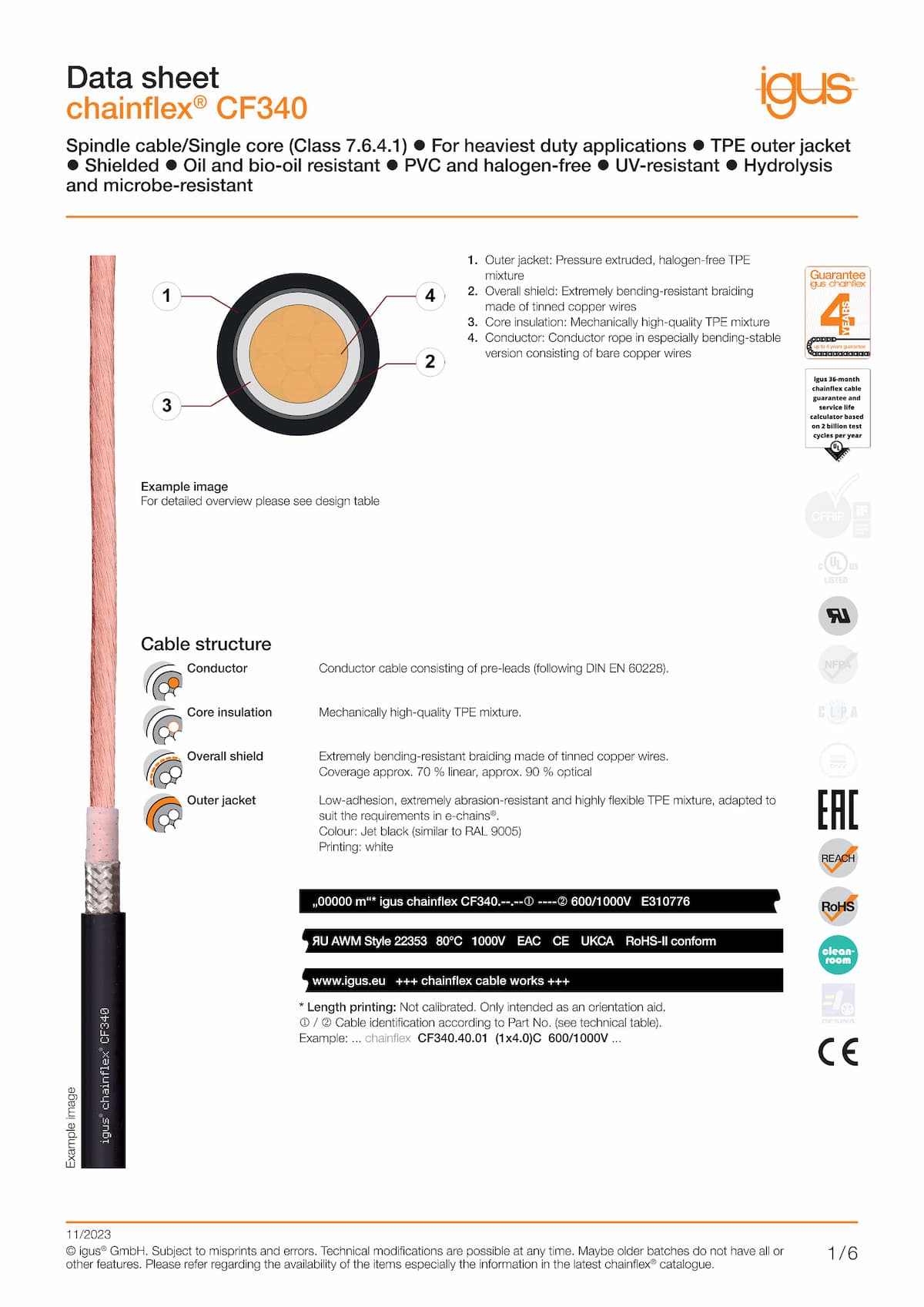 Technical data sheet chainflex® motor cable CF340
