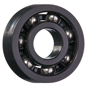 xiros® radial deep groove ball bearing, xirodur F180, stainless steel balls, cage made of PA, mm