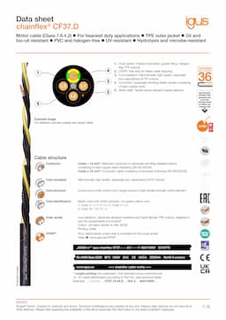 Technical data sheet chainflex® motor cable CF37.D